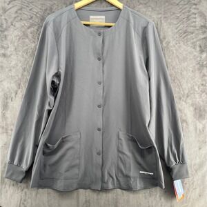 Skechers by Barco Womens Scrub Jacket Grey XL Snap Front Warm Up SK0215 NWT